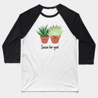 Kawaii Inspired Succulents, Succa for you! Funny Plant Pun! Zebra Succulent and Hen & Chick Succulent Baseball T-Shirt